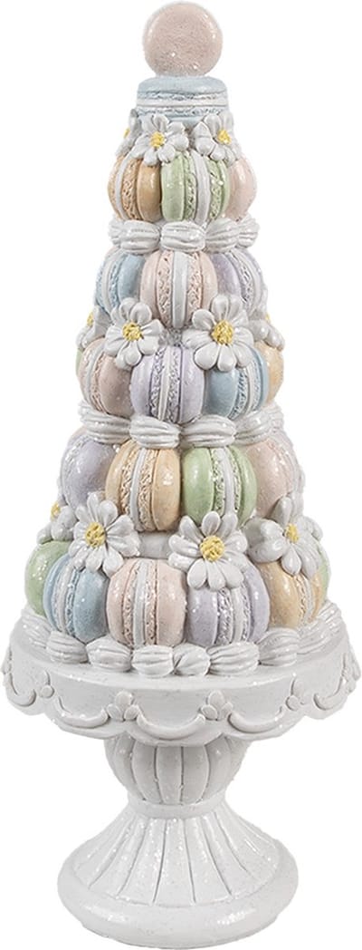Clayre & Eef Decoratie Beeld Taart Ø 12x30 cm Wit Roze Kunststof Macarons