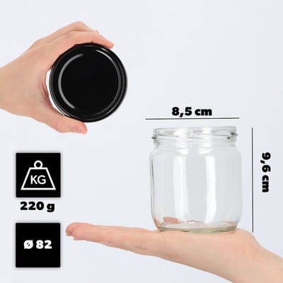 KADAX jampotten, 425 ml, inmaakpotten met schroefdeksel, potten met schroefsluiting, conservenpotten, voorraadpotten voor jam, jam, honing (zwart, 6 stuks)