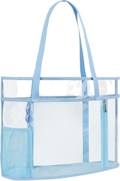 TINYAT Grote doorzichtige draagtas voor vrouwen, transparante mesh strandtas, schoudertas met waterdichte ritszak - ShopVlot