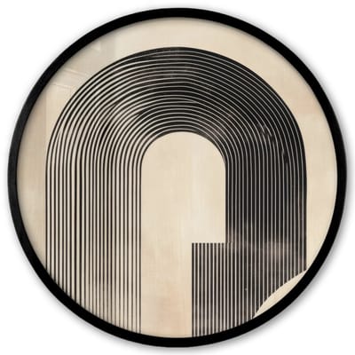 Poster in lijst Rond - Fotolijst 40x40 cm - Posters - Boog - Strepen - Minimalistisch - Zwart - Ronde posterlijst zwart - Decoratie - Wanddecoratie woonkamer - Muurdecoratie slaapkamer