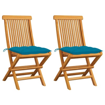 vidaXL - Inklapbare - stoelen - 2 - st - met - lichtblauwe - kussens