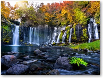 Shiraito waterval in de herfst, Japan - 40x30 Canvas Liggend -