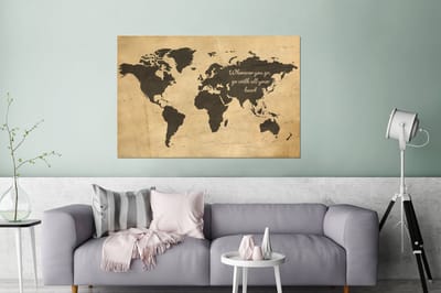 Aluminium schilderij 180x120 cm - Wanddecoratie metaal - Wereldkaart - Vintage - Quote - Metalen muurdecoratie woonkamer - Decoratie industrieel - Foto op dibond - Industriële accessoires slaapkamer