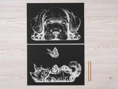Crelando set krastekeningen 4-delig hond/kat zilver