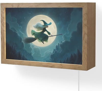 Wandlamp 30x20 cm - Oplaadbaar - Heks - Maan - Bos - Magisch - Wandlampen binnen woonkamer - Slaapkamer lamp met kabel - Decoratieve nachtlamp - Vloerlamp snoer