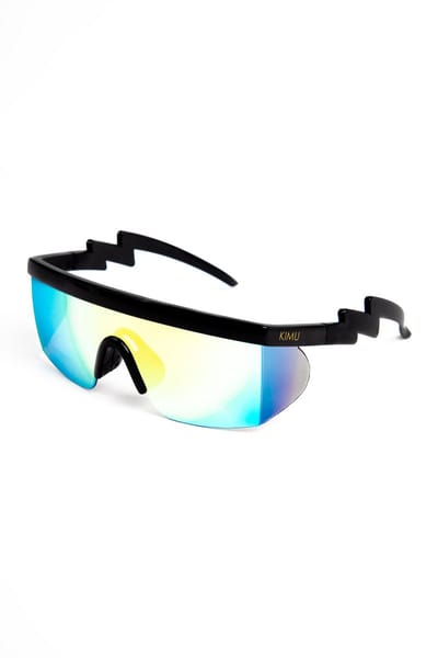 KIMU® Skibril Zonnebril - Zwart Montuur - Groene Spiegelglazen - Foute Ski Bril Fietsbril Sportbril Motorbril Fout Skipak Fiets Snowboarden Festival