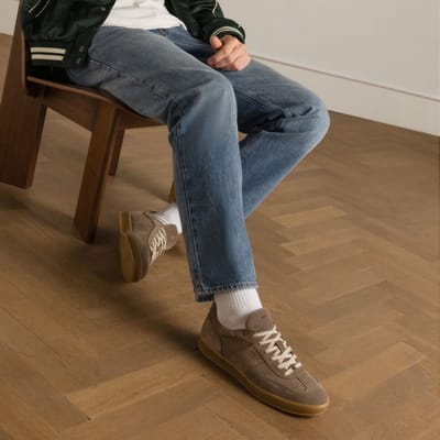 Manfield - Heren - Taupe suède sneakers - Maat 45