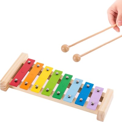 Houten Xylofoon - Muziek Speelgoed - Muzikale Ontwikkeling - 8-Noten C Majeur - Kleine Verpakking - Natuurlijk Hout
