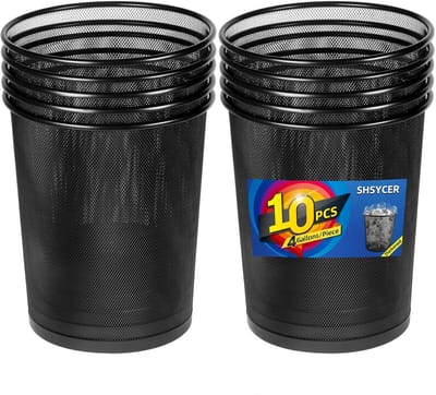 10x Zwarte Metalen Gaas Prullenbakken - 12,5 Liter - Kleine Afvalemmer voor Kantoor en Thuis