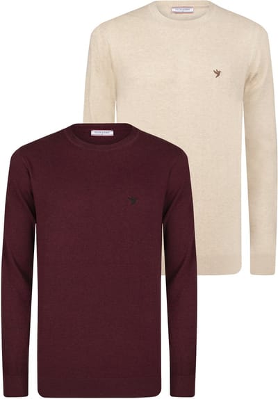 Felix Hardy Sweater Ronde Hals - 2 Pack Heren Beige-Bordeaux - 2Xl