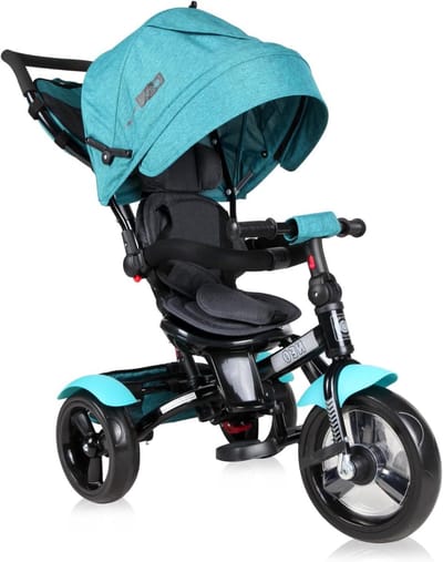 Lorelli Neo driewieler vanaf 1 jaar met duwstang, veiligheidsgordel, 360 graden draaibaar, tricycle, verstelbare oudergreep, vrijloopwielfunctie, EVA-banden, speelgoedmand, groen