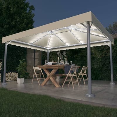 vidaXL - Prieel - met - LED-lichtslinger - 400x300 - cm - aluminium - crèmekleurig