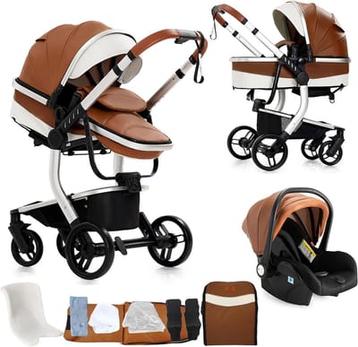 3-in-1 Kinderwagen - Reiswieg Kinderwagen - Baby Vervoeren - Dubbele Duwmodus - 83 x 62 x 106 cm - Khaki