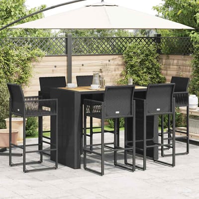 vidaXL - 7-delige - Tuinbarset - zonder - kussens - poly - rattan - acacia - zwart