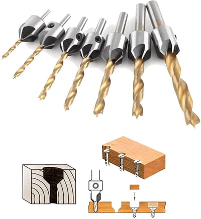 Dailygoods- Verzinkboor Set 7 Stuks - Koolstofstaal en 45# Staal - Boordiameters 3-10 mm - Freesdiameter 15,8 mm - Inbussleutel 55 x 20 mm - Lange levensduur - Boorset