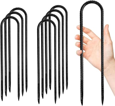 Stalen Grondhaken - Hekpaal Ankers - Tenten Vastzetten - Roestwerende Afwerking - 30 cm - Zwart