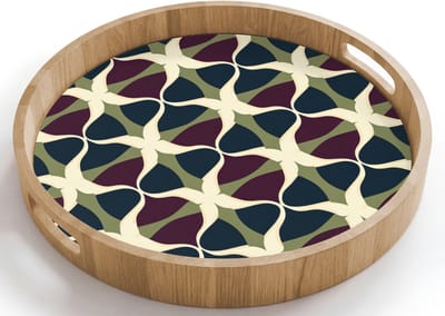 Dienblad rond 40x40 cm - Schootdienblad hout - Abstract - Retro - Kleurrijk - Borrelplank rechthoek - Plateau houten dienbladen