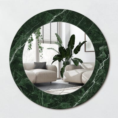 Wallfluent Bedrukte Ronde Spiegel - Ronde Spiegel Lijst Met Print Groen Marmer - 50 cm / 36 cm - Groente - Groente Ronde Spiegel Met Print - Badkamerspiegel - Gangspiegel - Eetkamer - Hal - Top Kwaliteit