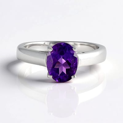 Cavill - Zilveren Ring - 925 Sterling Zilver - Zambia Amethist 1,368 ct Ovaal Slijpsel - Elegante Paarse Edelsteenring Maat 17-20