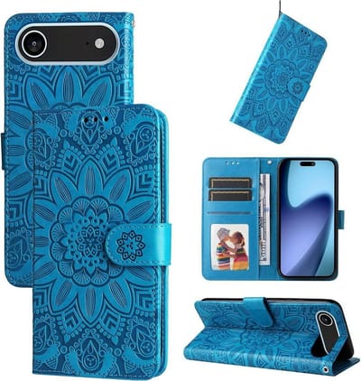 YPCd Bookcase geschikt voor Apple iPhone Air - Bloemen Design - Portemonnee / Wallet Hoesje - Blauw