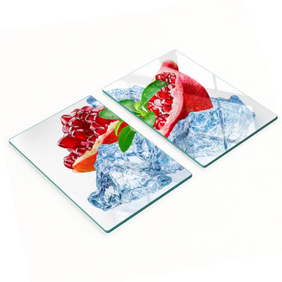 Glazen snijplanken met afbeelding: granaatappel met ijs, 2x40x52 cm