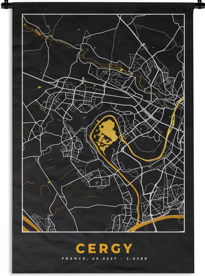 Wandkleed - Wanddoek - Kaart – Stadskaart – Cergy - Plattegrond – Frankrijk - 120x180 cm - Wandtapijt