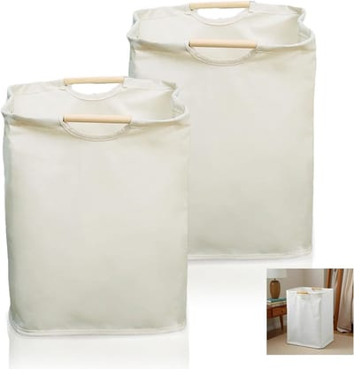 Set van 2 Smalle Wasmanden van Stof, Ideaal voor Wasverzameling, Opberging en Organisatie in Badkamer en Slaapkamer, 30 × 29 × 38.5 cm