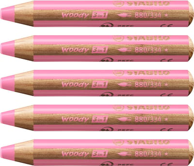 STABILO Woody 3 in 1 - Multitalent Potlood - Roze - Doos Met 5 Stuks