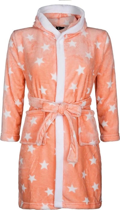 Kinderbadjas - sterren motief - capuchon badjas - 100% fleece - maat S (5-6 jaar)