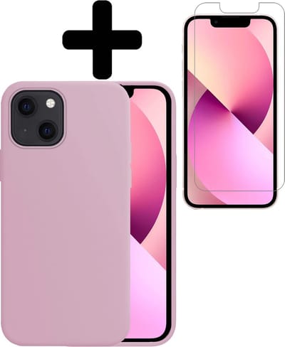 Hoesje - Met Screenprotector - Geschikt voor Apple iPhone 13 Mini - Sterk & Shockproof - Back Cover - Siliconen Case - Telefoon Hoes - Telefoonhoesjes - Lila