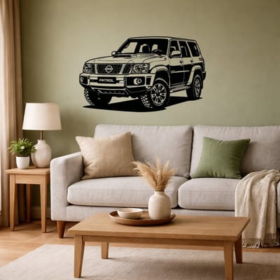 BR2Laser Nisan Patrol Y61 – Wanddecoratie – Lasergesneden Hout – Autokunst – 35 cm Breed