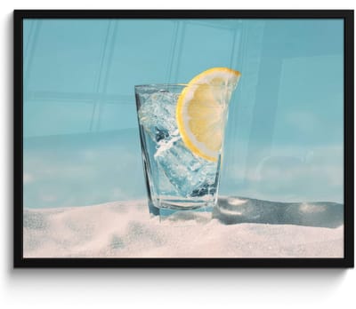 Poster in lijst - Fotolijst 80x60 cm - Posters - Glas - ijsblokjes - Citroen - Posterlijst zwart - Decoratie - Wanddecoratie woonkamer - Muurdecoratie slaapkamer
