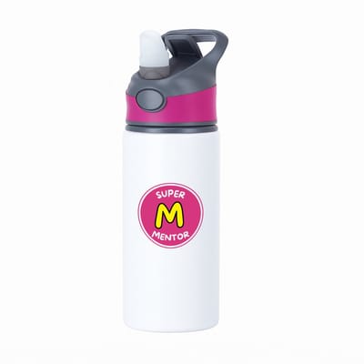 Hacebo® - Super mentor waterfles met rietje roze - Mentor - een mentor - school - verjaardagscadeau - afscheidscadeau - kado - gift - geschenk - water fles - 650ML