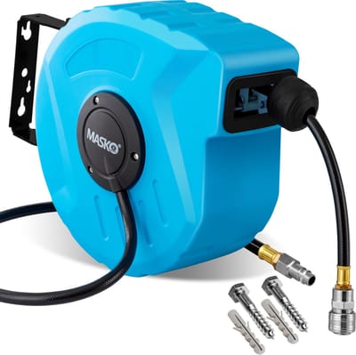 MASKO® Automatische Luchtslanghaspel 10 meter Luchtslang voor compressor 8-18 bar - Persluchtslang met Slanghaspel - Blauw