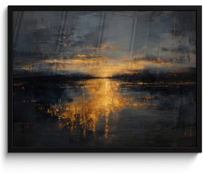 Poster in lijst - Fotolijst 80x60 cm - Posters - Gouden Reflectie op Water - Posterlijst zwart - Decoratie - Wanddecoratie woonkamer - Muurdecoratie slaapkamer