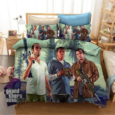 3D Cartoon Game Grand Theft Auto Dekbedovertrek met Kussensloop Beddengoed Set Eenpersoons Tweepersoons Twin Volledig Queen King Bed Set Kamerdecoratie 70x133cm 2pcs