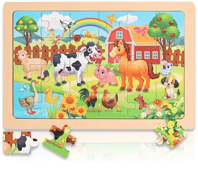 24 Delige Houten Puzzelset Mijn Boerderij - Educatief Speelgoed voor Kinderen
