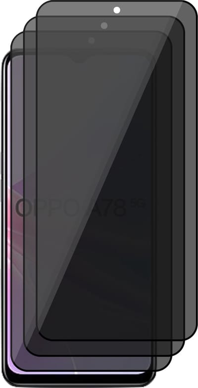 Privacy Screenprotector geschikt voor Oppo A58 5G / A78 5G - 3x Volledig Dekkend Glas Screen Protector