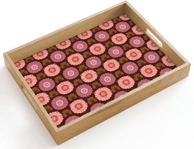 Dienblad hout 40x30 cm - Schootdienblad - Retro - Madelief - Roze - Borrelplank rechthoek - Plateau dienbladen