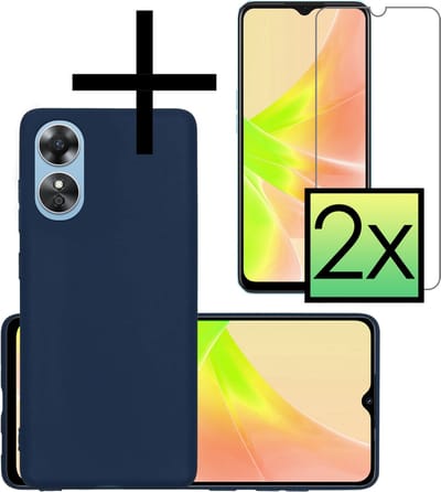 Hoesje - Met 2x Screenprotector - Geschikt voor OPPO A17 - Sterk & Shockproof - Back Cover - Siliconen Case - Telefoon Hoes - Donkerblauw