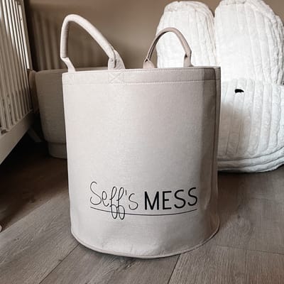Opbergmand voor babykamer-kinderkamer-woonkamer-Bedrukte mand met naam-Persoonlijke opbergmand kind met naam-40x40cm-Sand