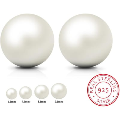 Lekani Boucles d'oreilles Puces Boules Boutons Perles de Culture d'Eau Douce 6,5 mm Argent Sterling 925 Pour Femmes Comme Meilleurs Cadeaux Bijoux white