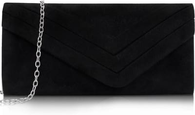 Elegante zwarte suede clutch met afneembare ketting voor bruiloften, feesten en avondjes uit - 22 x 11 x 5 cm, klassiek en stijlvol ontwerp