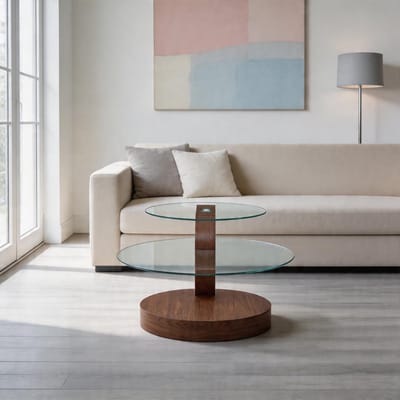 KOMHTOM - Moderne minimalistische salontafel met twee lagen veiligheidsglas - meerlaags ontwerp - hoogwaardige MDF-draagconstructie met walnoothoutnerflook - meerdere kleuren naar keuze