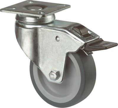 BS Rollen Zwenkwiel met vastzetter met plaat A320.A80 grijs rubber A320.A80.075