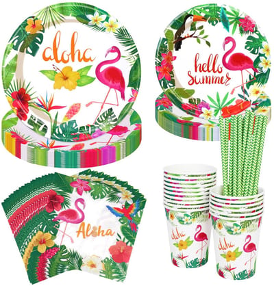 Dailygoods- Feestaccessoires 84-delig - Hawaiiaanse Borden/Servetten - Tropische Decoraties - Verjaardagsfeest - Babyshower - Eenvoudig schoon te maken - Feestartikelen