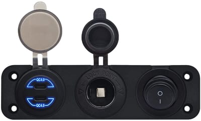 ProRide 12V USB C Autolader 2 Poorten - 30W/QC4.0 - Drievoudig inbouw paneel - Sigaretten stopcontact en Schakelaar
