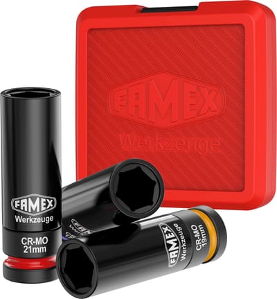FAMEX 10806 Krachtdoppenset 1/2, slagschroevendraaier geschikt, speciaal voor wielen Alu Velgen 17/19/21mm - Autovelgen - 3 delige set - PROFESSIONAL