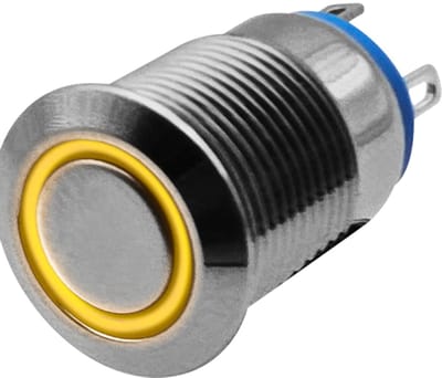 ProRide Metalen Drukschakelaar 12V ON-OFF - 12mm - Aan/uit schakelaar - Spatwaterdicht - 12V/24V - LED Indicatie Geel