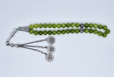 Handgemaakte tesbih "tasbih" natuursteen " Kraal Koreaanse jade" - Aantal kralen 33 - Diameter kralen 10 MM - met metaal tassel "model 5" - Een mooi cadeau-idee
